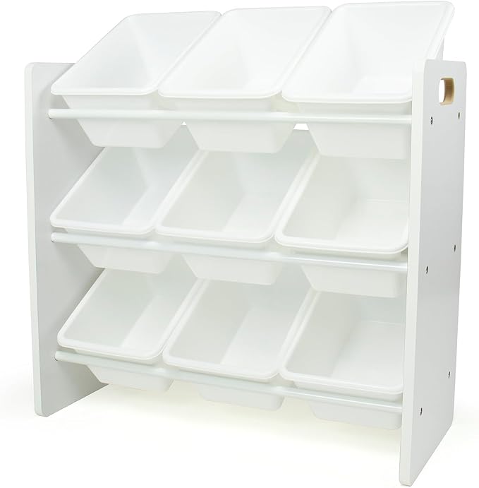 Humble Crew Toy Storage Organizer with 9 Removable Storage Bins for Kids Playroom, 3-Tier Toddler Toy Organization and Storage, White/White