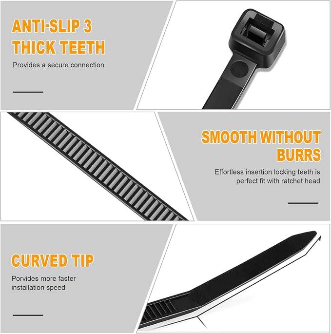 RAZCC 1200pcs Black Cable Zip Ties 12 Inch, Heavy Duty Plastic Nylon Tie Wraps with 50lb Tensile Strength for Indoor & Outdoor