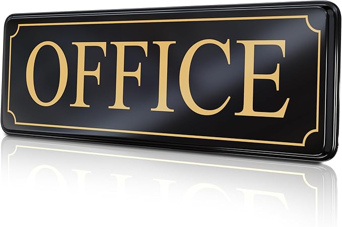 The Office Door Sign for Your Home and Business with Bigger Gold Letters - Bright Acrylic Self-Adhesive Sign 9×3 in with Double Sided 3M Tape - Quick and Easy Installation Without Any Tools
