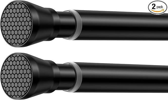 2 Pack Adjustable Tension Curtain Rod 30 to 64 inches, Spring Curtain Rod for Windows Tension Rod No Drill, Spring Tension Curtain Rod for Window, Bathroom, Doorway, Black