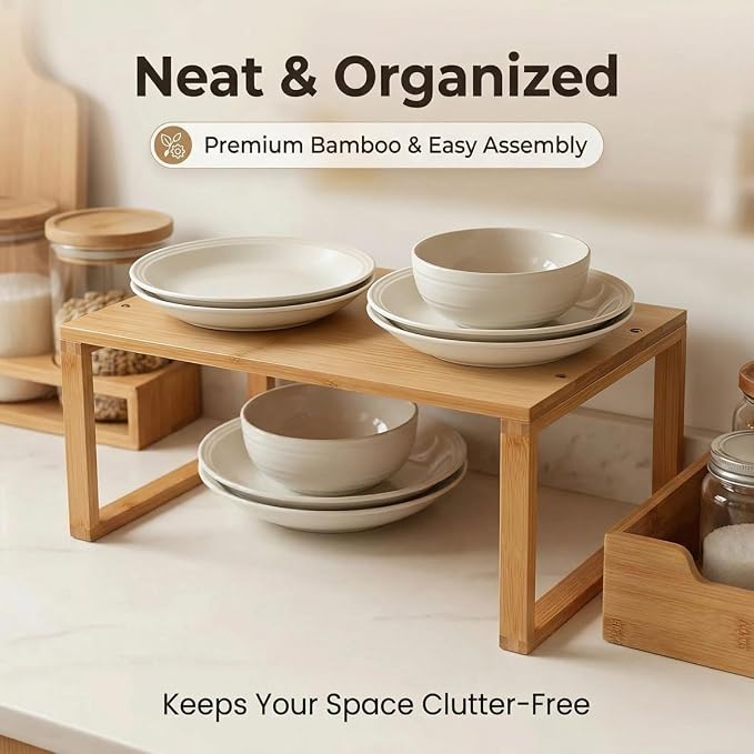 JinDoWin Bamboo Kitchen Cabinet Organizer Shelf,Spice Rack Organizer for Cabinet,Efficient Spice Organization for Cabinet,Versatile Pantry Organizers and Storage,Maximize Counter & Cabinet Space