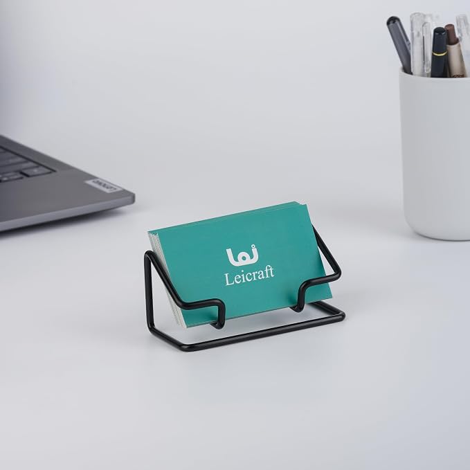 Business Card Holder for Desk, Cute Metal Card Organizers and Office Desk Accessories for Men and Women (Black)