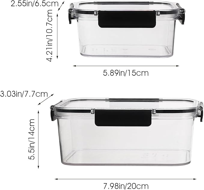 SAFIGLE 2pcs Freezer Food Containers with Lids, Black Small and Medium Fruit Preservation Boxes, Sealing Household Food Storage for Refrigerator and Kitchen Organization