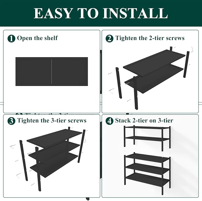 Smiry Bamboo Shoe Rack, 5 Tier Shoe Organizer for Entryway & Closet, Stackable Free Standing Storage Shelf for Shoes, Bags & Plants, Black
