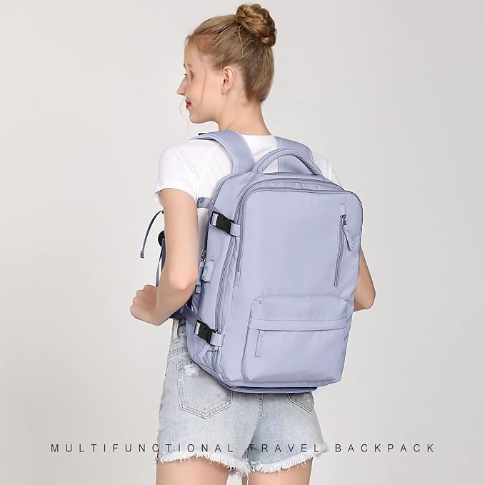 WONHOX Carry on Travel Laptop Backpack Personal Item Size for Women Men Flight Approved,Backpack for Women Travel Bag Hiking Outdoor Sports Rucksack Casual Daypack, Taro Purple