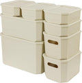 ANMINY 8PCS Plastic Storage Bins Containers with Lids, Large Storage Organization Bins Boxes, Lidded Plastic Storage Baskets for Closet Shelves Desktop, Ivory Lids, 1XL + 1L + 2M + 4S