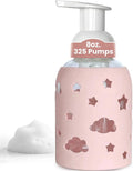 SoCal Suds & Company Foaming Hand Soap Dispenser Glass, Liquid Soap Pump with Cloud & Star Sleeve, Refillable Bottle for Kids, Baby Wash & Shampoo, Ideal for Bathroom & Kitchen Use, Light Pink, 8oz
