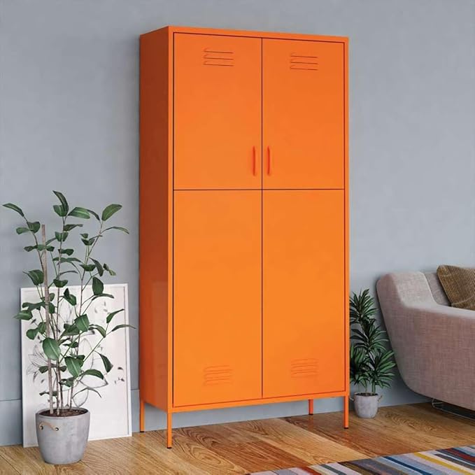 Metal Side Storage Cabinet, Employees Locker Industrial Steel Storage Cabinet with 4 Adjustable Shelves for Office, Garage, Home, 35.4"x19.7"x70.9"