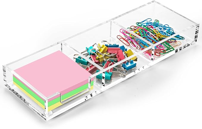 Sticky Note Holder 3 In 1 Clear Acrylic Self-Stick Memo Pads Holders Desk Organizer for School Office Home, Post Pop Notes Dispenser for 3"X3" Note Pads (BQ211)
