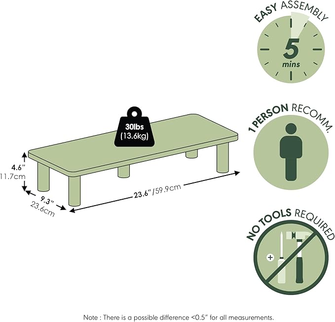 Furinno TURN-N-TUBE Monitor Stand Riser, 23.6" Wide Rectangle Monitor Riser, Laptop Stand for Desk, Office Desktop Accessories Organizers, Toolless Assembly, For Study Room, Dorm, French Oak