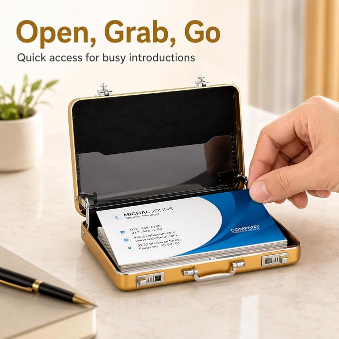 Ciieeo Business Card Holder, Mini Briefcase Metal Business Card Holder Aluminum Credit Card Case Mini Briefcase Organizer Portable Case for Men Women Professional Image Waterproof