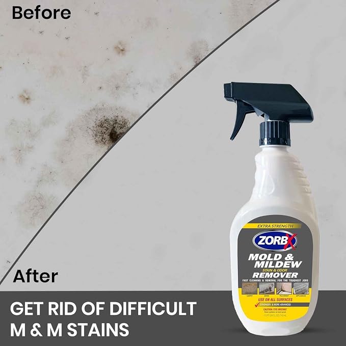 ZORBX Extra Strength Remover & Cleaner Spray 24 FL Oz – Scrub Free Formula - Bleach Free Stain & Smell Eliminator for Shower, Bathroom, Ceiling, Carpet, Cars, Walls & Wood | Bleach Free Stain & Smell Eliminator for Shower, Bathroom, Ceiling, Carpet, Fa...