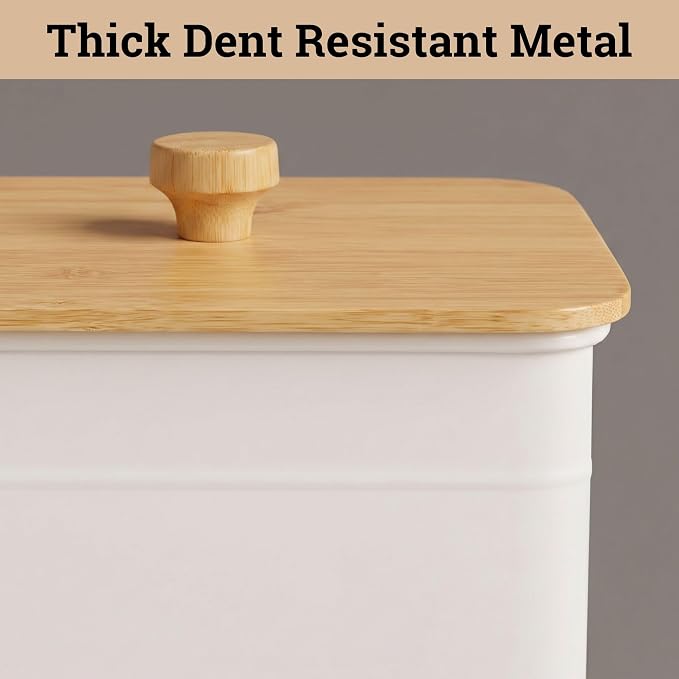 Kitchen Canisters for Countertop Set of 3 w/ Chalkboard Labels & Marker Pen | Airtight Easy Open Bamboo Lids, Dent-Resistant Thick Metal, Customizable Chalkboard Labels, Marker Pen Included, Set of 3