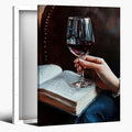 Wine and Book Girl Reading With Drink Art Aesthetic Poster Canvas Wall Art Decoration Living Room Home Decor Bedroom Decoration Poster Framed20x30inch