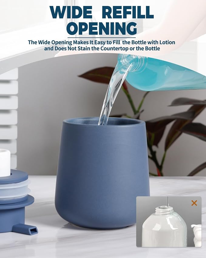 Bosilunlife 12Oz Ceramic Foam Soap Dispenser for Bathroom Kitchen Counter | Premium countertop foam pump creates delicate dense foam, stable desktop placement,Matte Blue