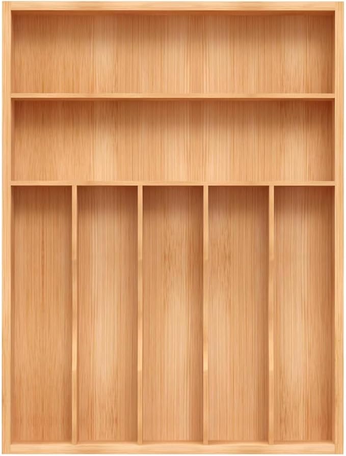 Unibambou Bamboo Utensil Drawer Organizer, Silverware Tray Organizer, Kitchen Drawer Organizer for Flatware Cutlery, Silverware Tray for Drawer (Natural, Large 12x16.5 Inch)