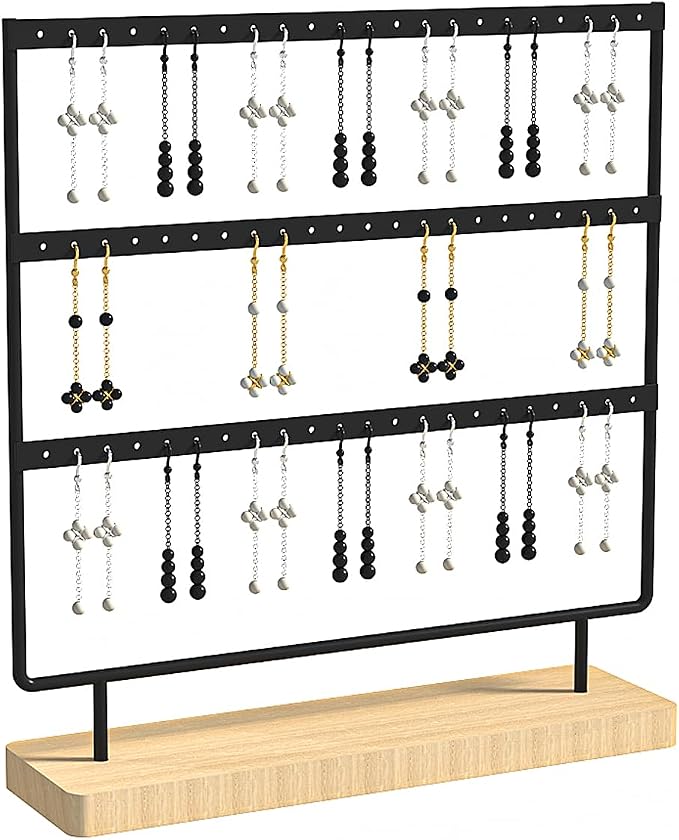 Julysky Earring Holder Organizer,Earring Holder Stand for Hanging Earrings,Earring Display Stand，Earring Organizer Stand，Earring Tree (Black, 3 Layers)