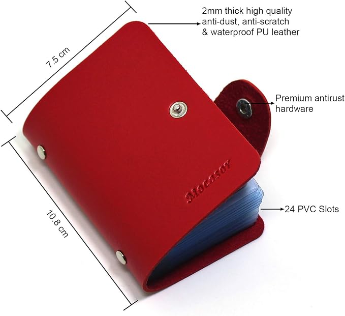 Soft Leather Credit Card Holder for Men & Women Bank Card Case with 24 Durable Plastic Insert Slots Slim Pocket Wallet ID Card Organiser Business Card Case Purse (Red)