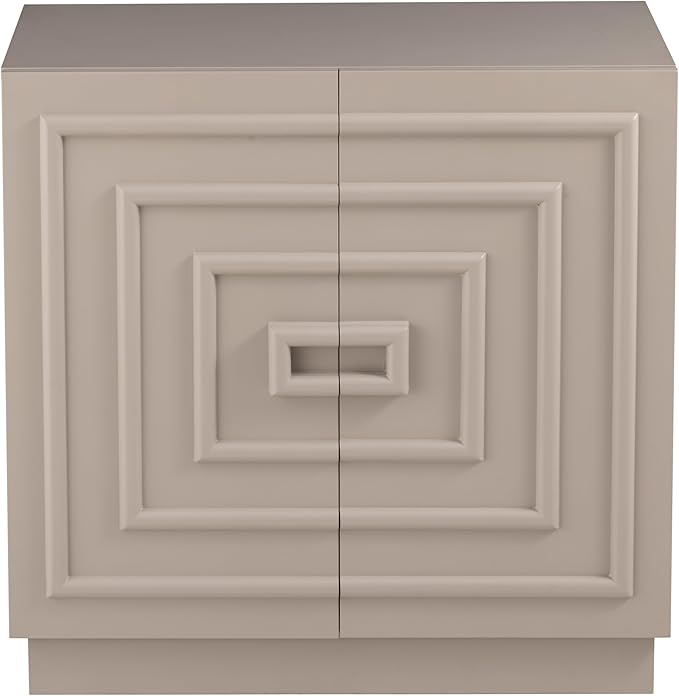 Aoikax Modern 2-Door Storage Cabinet, Sculptural Rustic Cabinet with Geometric Square Pattern, Contemporary Accent Cabinet for Bedroom, Living Room, Taupe Color