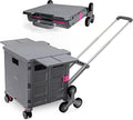 Foldable Utility Cart Portable Crate Rolling Dolly with Telescopic Handle,Can be Pulled diagonally, Magnetic Retractable Lid, 360°Swivel Climbing Wheels for Shopping Carrying Groceries Move Grey