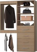 Modular Closet System, 52" Wide Closet Organizer System with Tower and Drawers, Wood Tower Closet Storage for Walk In Closets, Wall Mounted Wardrobe Organizer Kit System, Bedroom, Wood