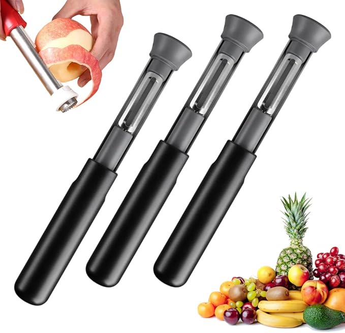 2 in 1 Apple Corer and Peeler Tool, 2026 Upgrade Stainless Steel Red Bell Pepper Seed Corer, Multi-Purpose Apple Corer for Home Kitchen, Vegetable Fruit Kitchen Gadget (3, Black)