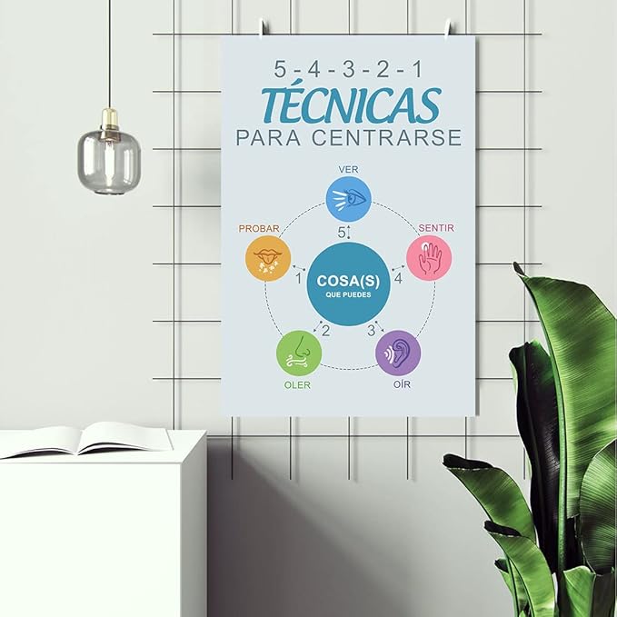 LOLUIS Mental Health Poster, La Salud Mental Spanish Learning Tools Educational Supplies Art Print (Técnicas Para Centrarse, Custom Frame Type)