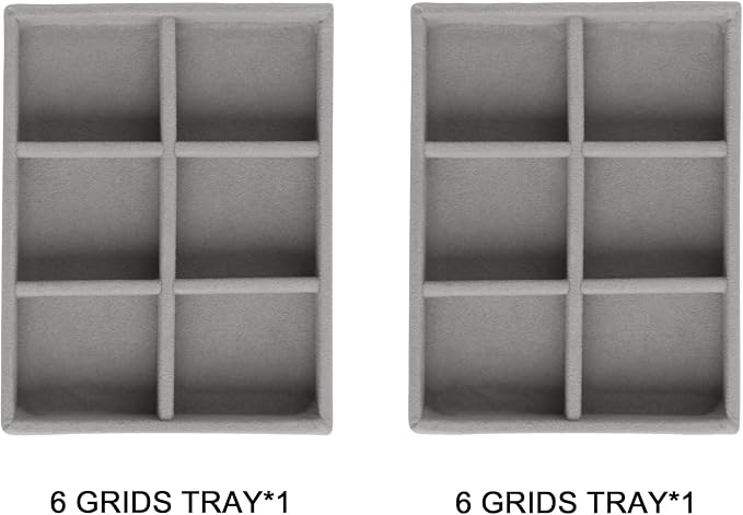 Frebeauty Small Jewelry Trays for Drawer,2 Pack 6 Grid Earring Organizer | Jewelry Display for Rings Stud,Jewelry Box Inserts,Drawer Inserts,Adjustable Dividers,Earring Organizer,Stackable,Mini Size