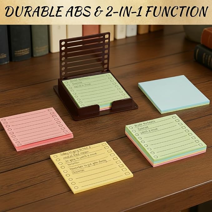 Sticky Note Holder for 3x3 Post It Notes with Stencil and Line Box Drawing Template Office Home Memo Pad Organizer Dispenser (Coffee 1 PCS)