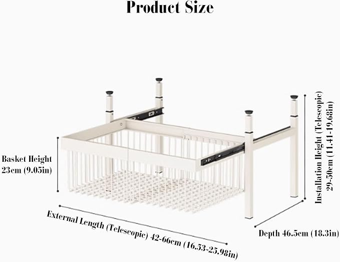 Expandable Cabinet Pull Out Basket,1-3 Tier Stackable Shelf Baskets Organizer,Carbon Steel Stackable Storage Bins,for Office Bathroom Bedroom(1 tier)