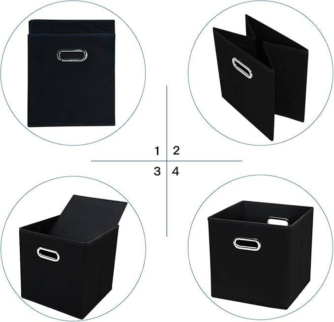 STOREONE Black Fabric Storage Bins Cubes Baskets Containers-(11X11X11) with Dual Handles Cube Storage Organizer Bins for Shelf Closet, Bedroom Organizers, Foldable Set of 3 (Black )