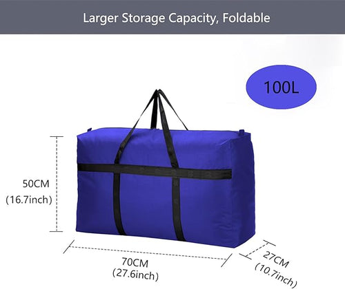 100L Extra Large Moving Bags with Strong Zippers & Carrying Handles, Storage Bags Storage Totes for Clothes, Moving Supplies, Space Saving Storage Bag Organizer for Moving, Traveling (Blue-M)
