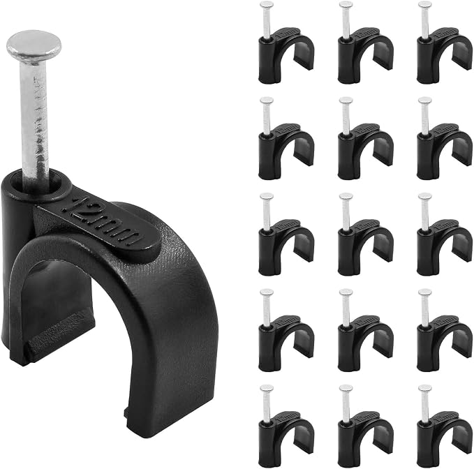 Black Half Clamp J-Hook with Nail, 0.16inch/4mm, 200pcs | For Pex Tubing Pipe Support