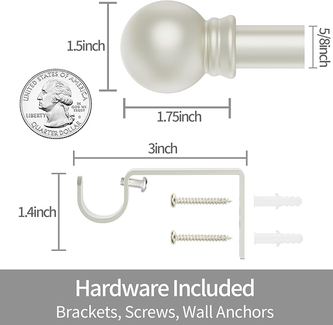 Thestoa Nickel Curtain Rods for Windows 48 to 84-92 Inch, Stainless Steel Long Curtain Rods for Bedroom, Living Room, Kitchen, Farmhouse, Outdoor