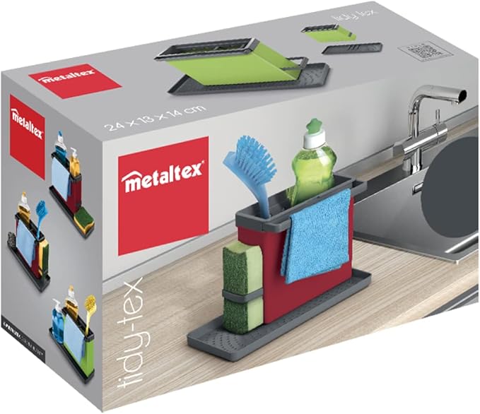 Metaltex Sink Tidy, Plastic -ABS, Red/Grey, 24 x 13 x 14 cm