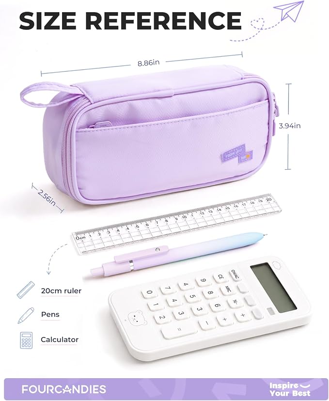 Four Candies Pencil Case, Large Capacity Pencil Pouch—Portable Marker Holder Bag for Home & Office, Soft Supply Organizer (Purple)
