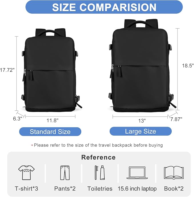 coofay Large Travel Backpack For Women Airline Approved Carry On Waterproof Sports Luggage Casual Daypack Small Hiking Backpack Black