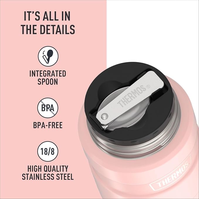 THERMOS Stainless King Vacuum-Insulated Food Jar with Spoon, 16 Ounce, Matte Pink