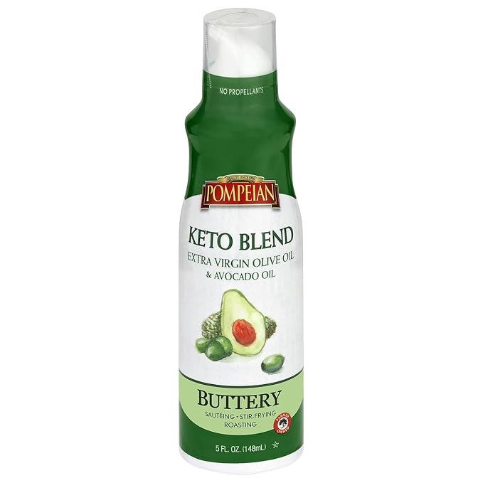 Pompeian Keto Blend Cooking Spray with Extra Virgin Olive Oil and Avocado Oil - 5 Fl Oz - No Propellants - Mild, Buttery Flavor for Sautéing, Stir-Frying, and Roasting