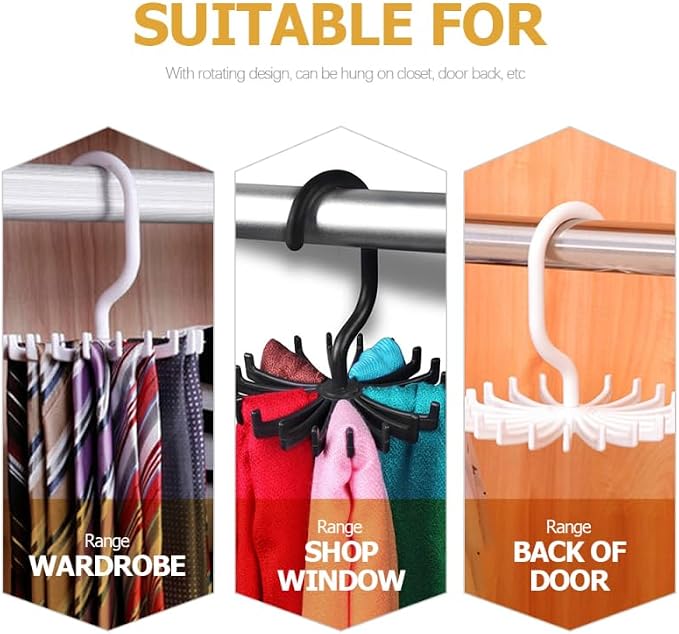Garneck 4 Pcs Rotating Tie Rack for Closet Necktie Storage and Belt Hanger Organizer Hanging Wardrobe Storage Solution for Scarves Space Saving Accessory Holder