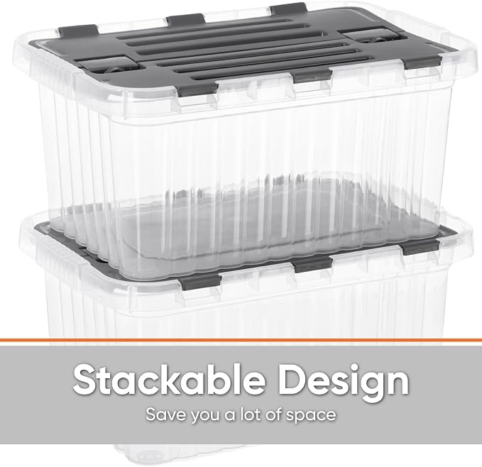 Superio Clear Storage Bin with attached Lid, 27.5 Quart Storage Box with Hinged lid