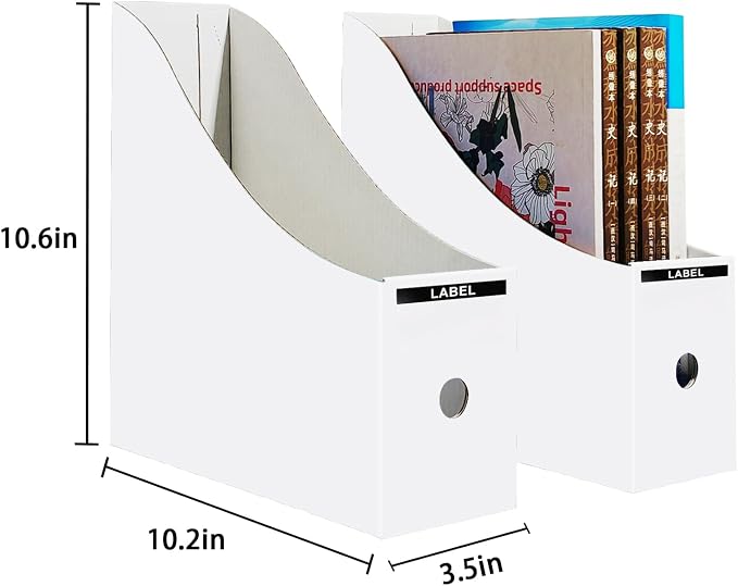 Limitliho 6 Pack White Magazine File Folder Holder for Desk, Book Bins for Classroom Library,Office,Home, 10.6" H x 10.2" L x 3.5" W in Cardboard Paper Organizer