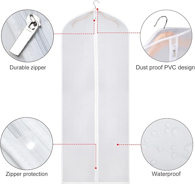 Zilink Garment Bag Dress Bags for Storage Set of 10 Long Dresses Suit Protector Cover 60-inch with Full-Length Zipper for Suit, Coat, Long Winter Coat, Long Dress Closet Storage