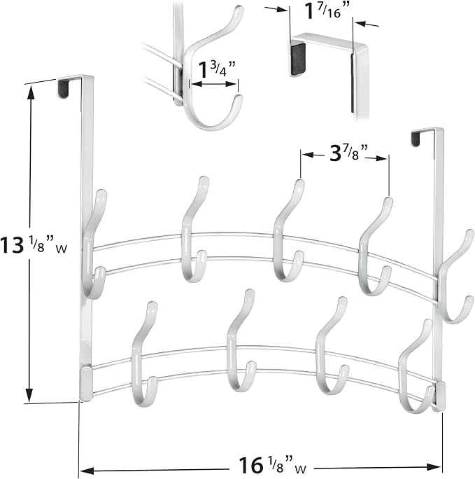 LYNK Professional® Home™ Over the Door Hooks - 18 Hook – Over the Door Coat Rack - Over the Door Hanger - Hanging Towels or Clothes - Bathroom, Bedroom, Laundry Room - Lifetime Ltd. Warranty, White