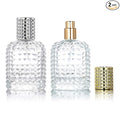 2 Pack 50ml Thick Empty Clear Glass Fine Mist Spray Luxury Refillable Perfume Bottles Atomizer Spray Bottle with 4 kinds of perfume dispenser (Silver cap and Gold cap)