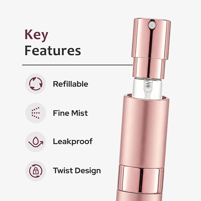 LISAPACK 8ML Atomizer Perfume Spray Bottle for Travel (3 PCS) Empty Cologne Dispenser, Portable Sprayer (Red, Pink, Purple)