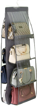 HAN SHENG 8 Pockets Clear Handbag & Purse Organizer Hanging Bag Storage - Space Saving Hanging Shelf for Closet, Wardrobe, Over Door (1 Pack, Grey)