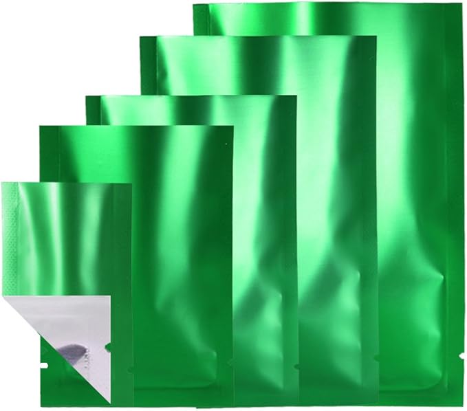 100PCS Customized Mylar Heat Seal Bags,Open Top Clear Packaging Bag with Tear Notch, Single-Side Printing for Logo/Text/QR Code (Green, 7 * 10CM/2.8"*3.9"-100PCS-One Color Print)