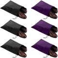 6 Pack Waterproof Nylon Shoe Bags Travel Bags for Men Women (Black+Purple, 15.1"(L) x12.2"(W))