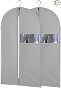 2Pcs Garment Bags Covers, 55Inch Hanging Clothes Bag, Suit Cover Bags with Clear Window for Hanging Closet Clothes Storage and Travel (2, Gray, 50 inch)